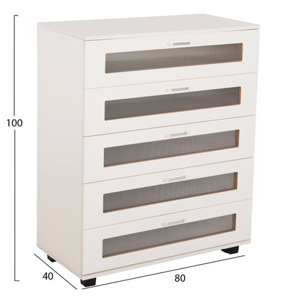 Chest Of Drawers Thorgan Hm9881.03 Melamine In White-5 Drawers 80Χ40Χ100hcm.