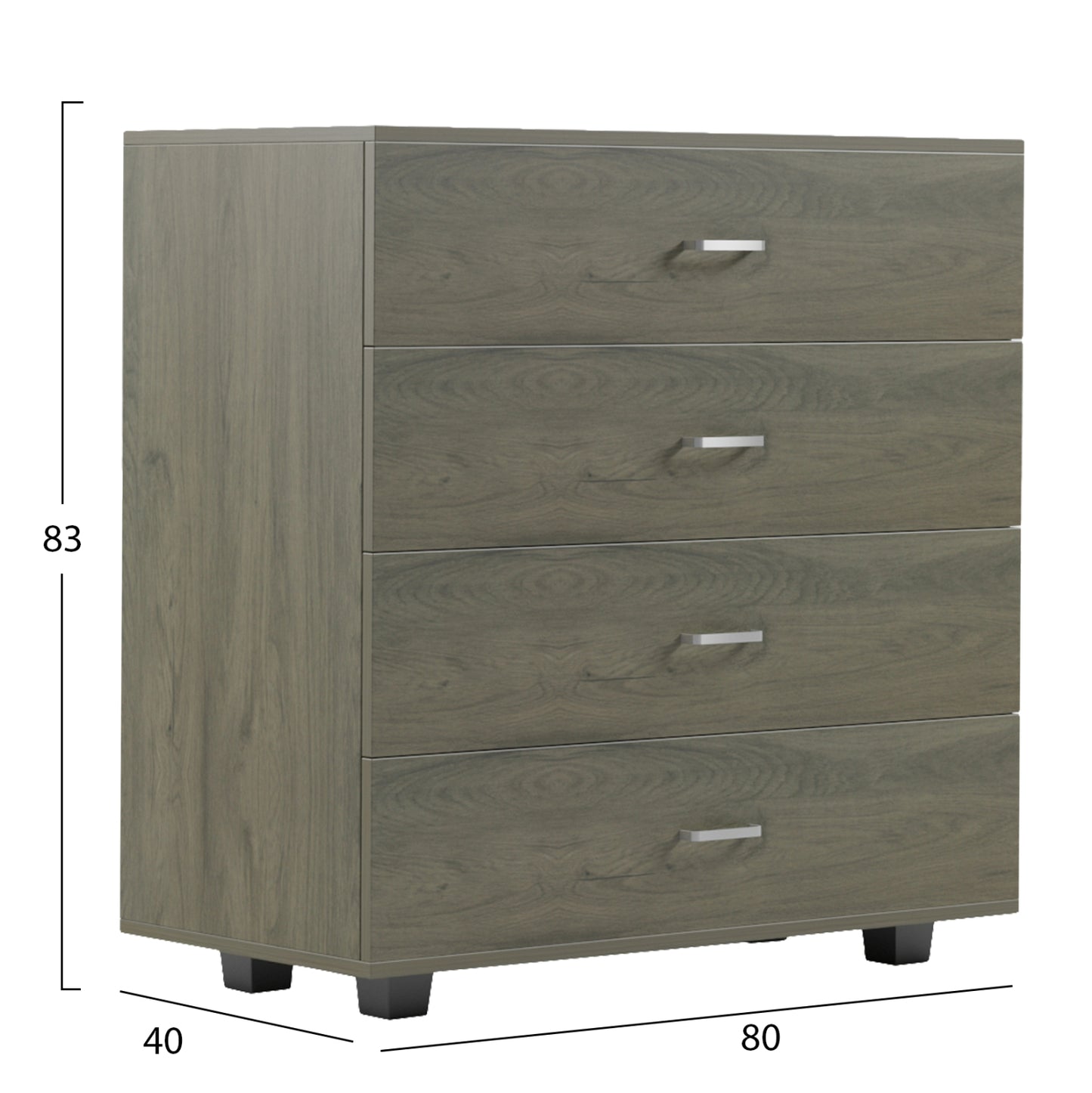 Chest Of Drawers Thorg Hm8996.05 4-drawer Melamine In Dark Olive 80x40x83hcm.