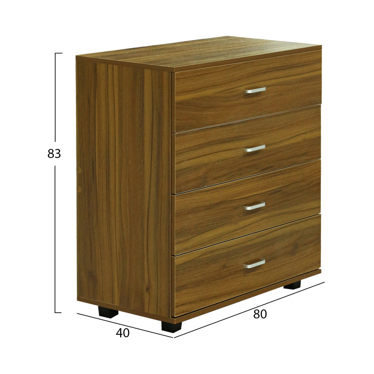 Chest Of 4 Drawers Thorg Hm8996.02 Melamine In Walnut 80x40x83hcm.