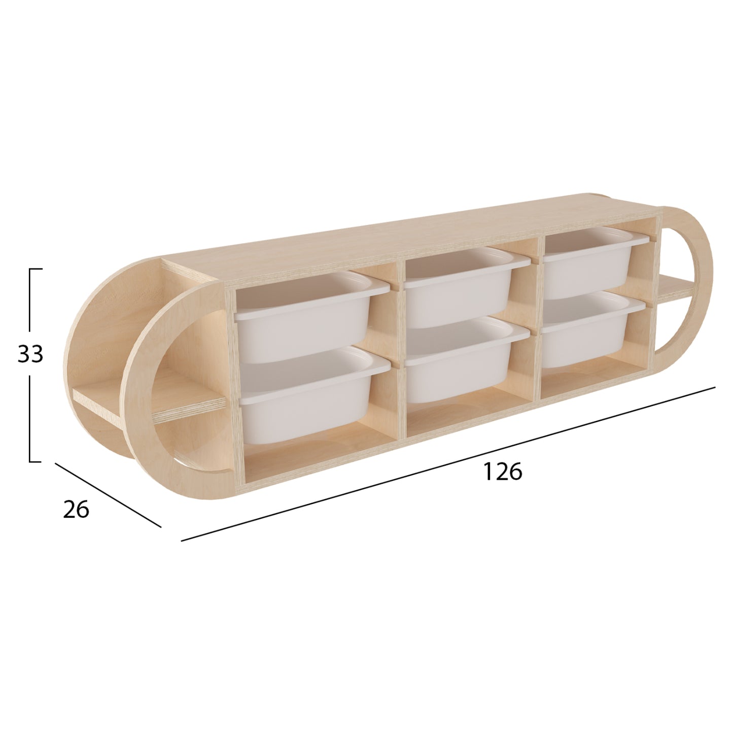 Wall Chest Of Drawers Kiks Hm18228.03 Birch Wood & 6 White P.e. Drawers 126x26x33hcm.
