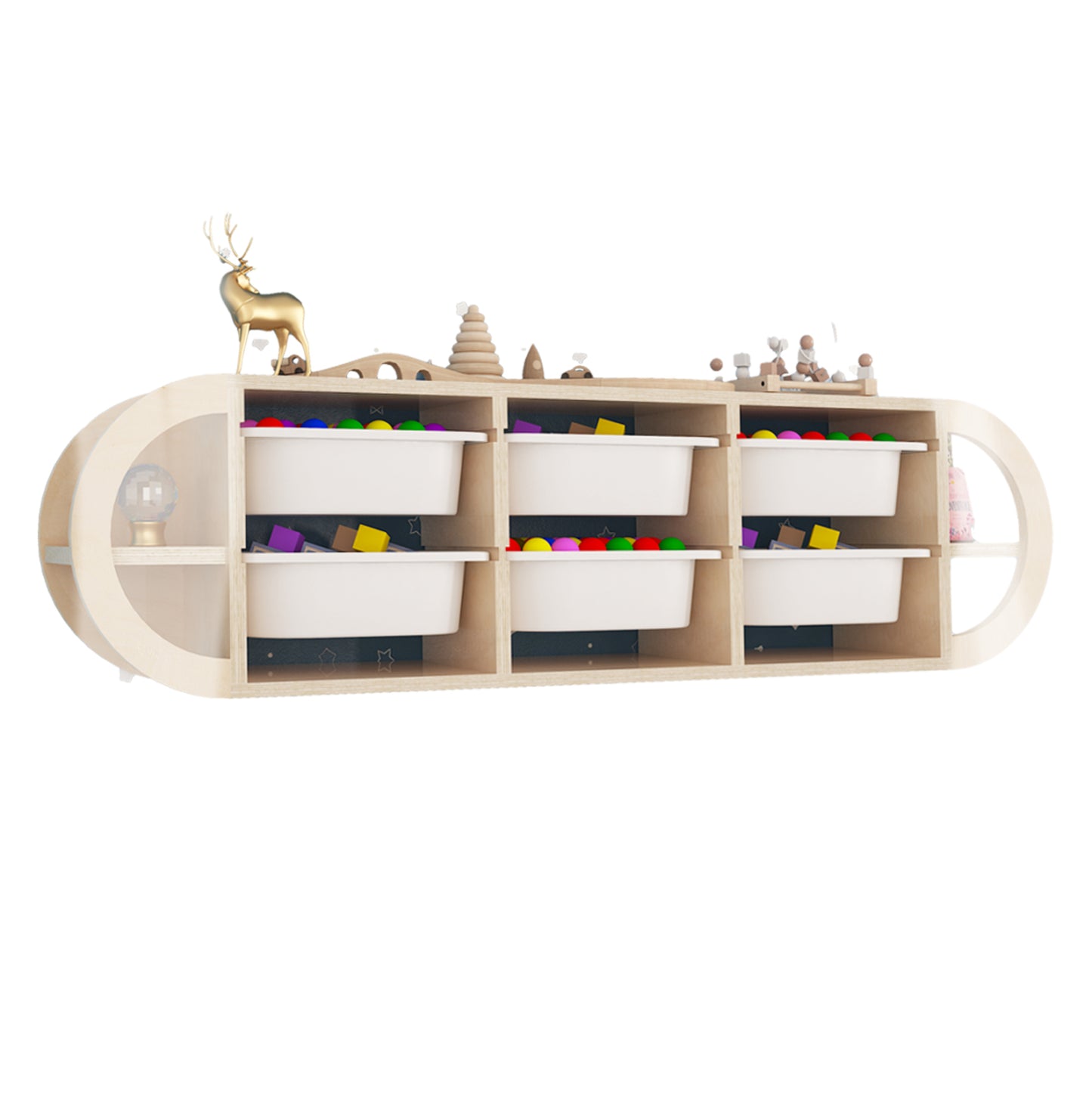 Wall Chest Of Drawers Kiks Hm18228.03 Birch Wood & 6 White P.e. Drawers 126x26x33hcm.