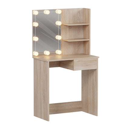 Dressing Table With Led Lights & Shelves Lauryn Hm2501.01 Melamine In Sonama 75x40x134.5hcm.
