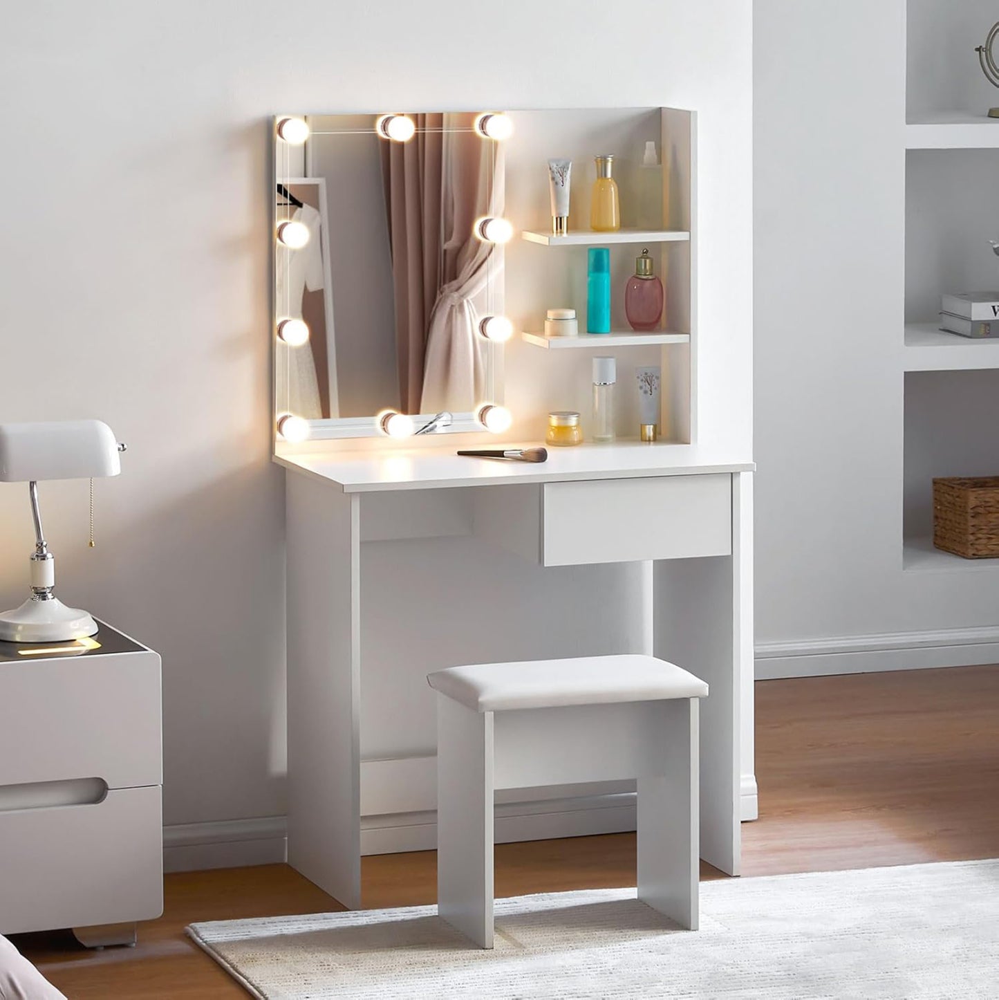 Dressing Table With Led Lights & Shelves Lauryn Hm2501.03 Melamine In White 75x40x134.5hcm.