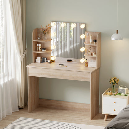 Dressing Table With Led Lights-shelves-drawers Lauryn Hm2502.01 Sonama Color 108x40x140hcm.