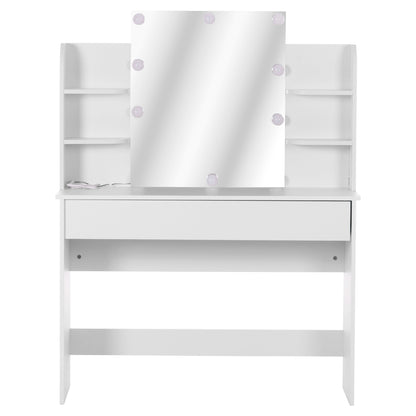 Dressing Table With Led Lights-shelves-drawers Lauryn Hm2502.03 White Color 108x40x140hcm.