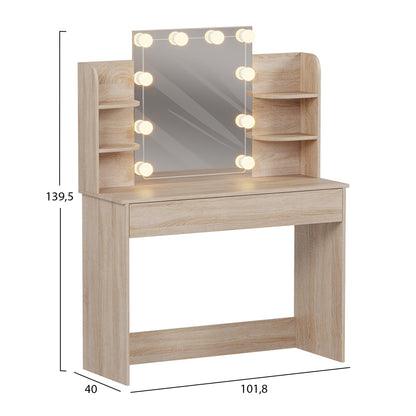 Dressing Table With Led Lights-shelves-drawers Lauryn Hm2502.01 Sonama Color 108x40x140hcm.