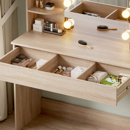 Dressing Table With Led Lights-shelves-drawers Lauryn Hm2502.01 Sonama Color 108x40x140hcm.