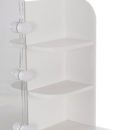 Dressing Table With Led Lights-shelves-drawers Lauryn Hm2502.03 White Color 108x40x140hcm.