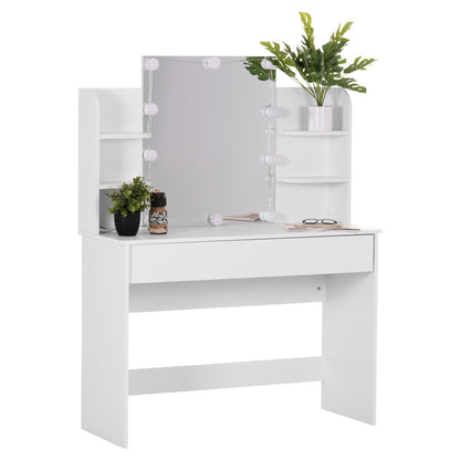 Dressing Table With Led Lights-shelves-drawers Lauryn Hm2502.03 White Color 108x40x140hcm.
