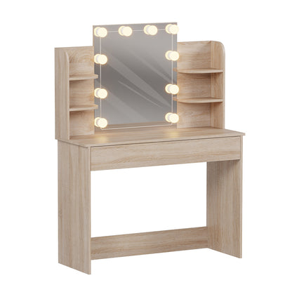 Dressing Table With Led Lights-shelves-drawers Lauryn Hm2502.01 Sonama Color 108x40x140hcm.