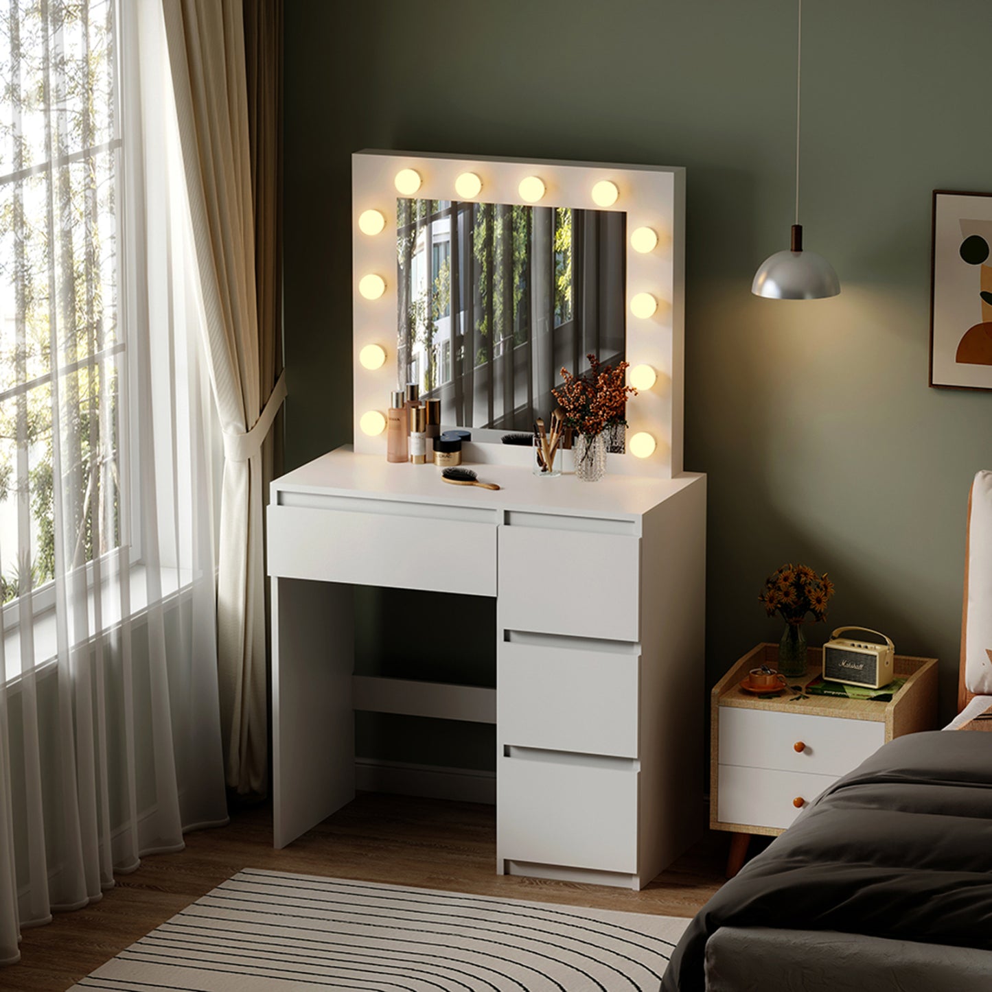 Dressing Table With Led Lights & Drawers Keitlin Hm2499.03 Melamine In White 80x40x140hcm.