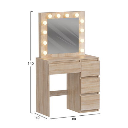 Dressing Table With Led Lights & Drawers Keitlin Hm2499.01 Melamine In Sonama 80x40x140hcm.