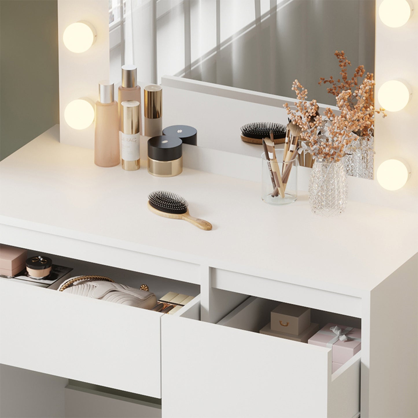 Dressing Table With Led Lights & Drawers Keitlin Hm2499.03 Melamine In White 80x40x140hcm.