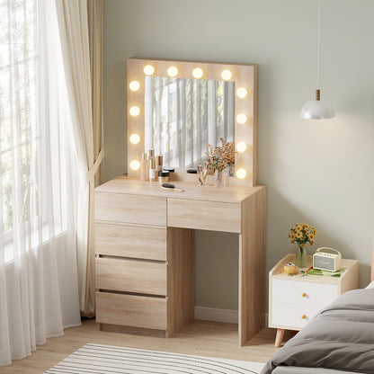 Dressing Table With Led Lights & Drawers Beyon Hm2500.01 Melamine In Sonama 112.5x40.5x140hcm.