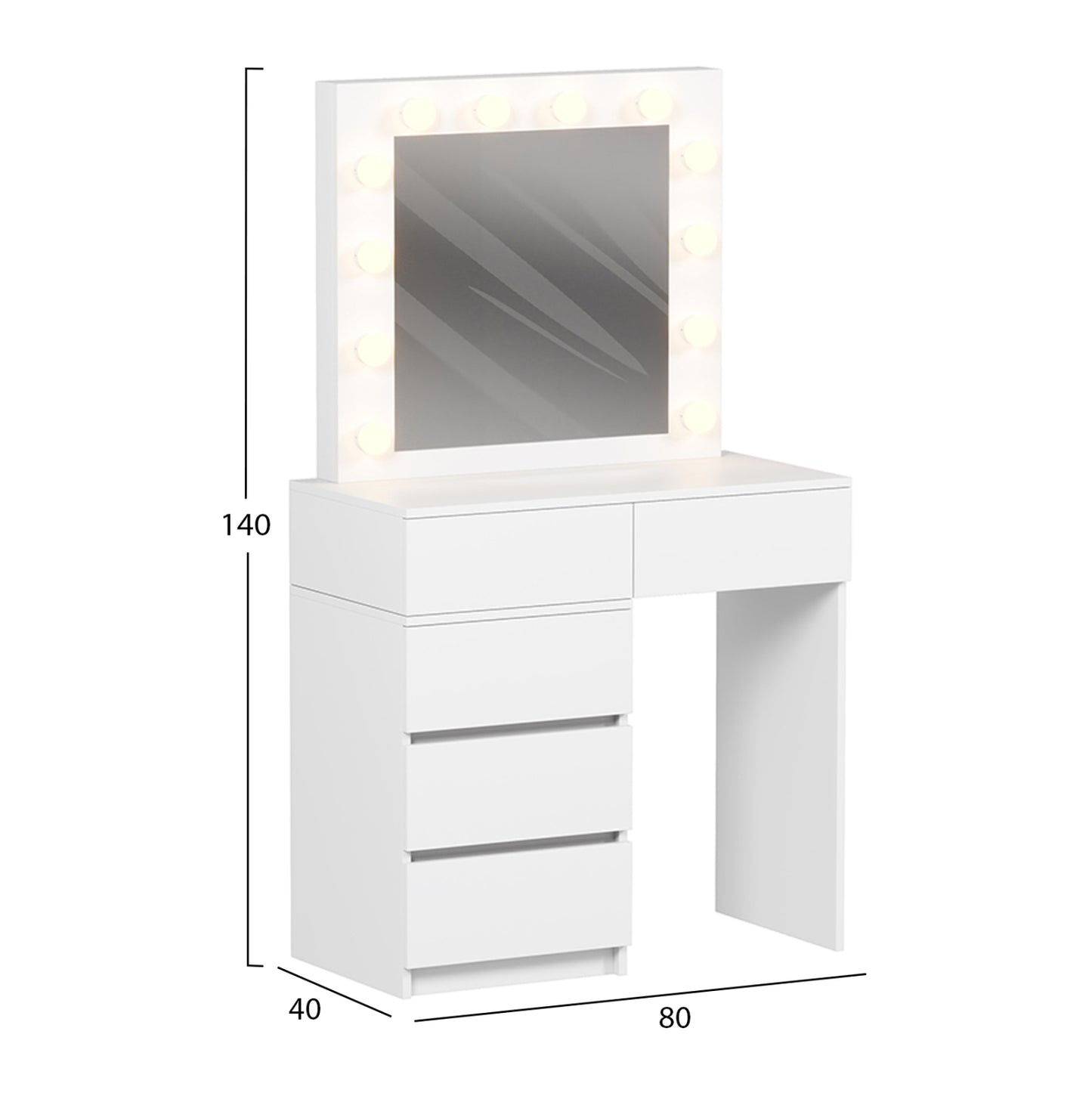 Dressing Table With Led Lights & Drawers Beyon Hm2500.03 Melamine In White 80x40x140hcm.