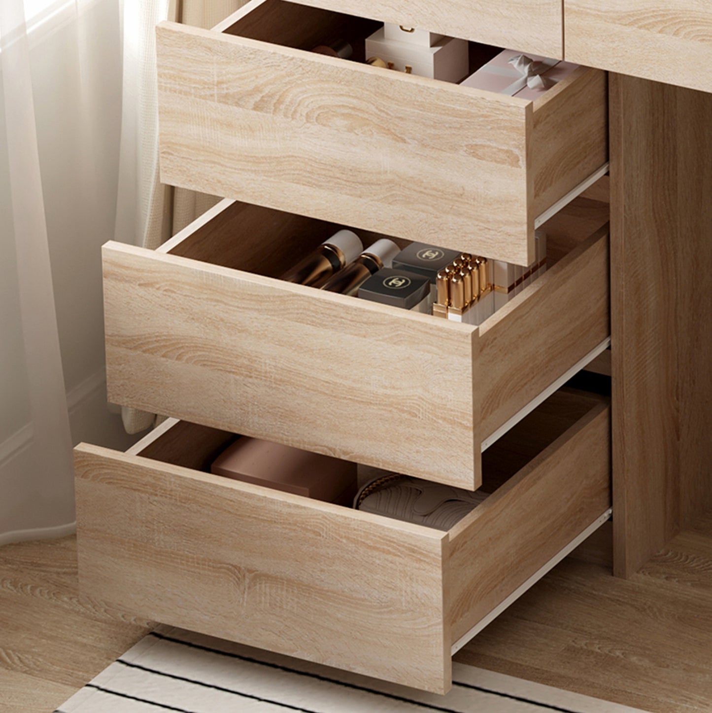 Dressing Table With Led Lights & Drawers Beyon Hm2500.01 Melamine In Sonama 112.5x40.5x140hcm.