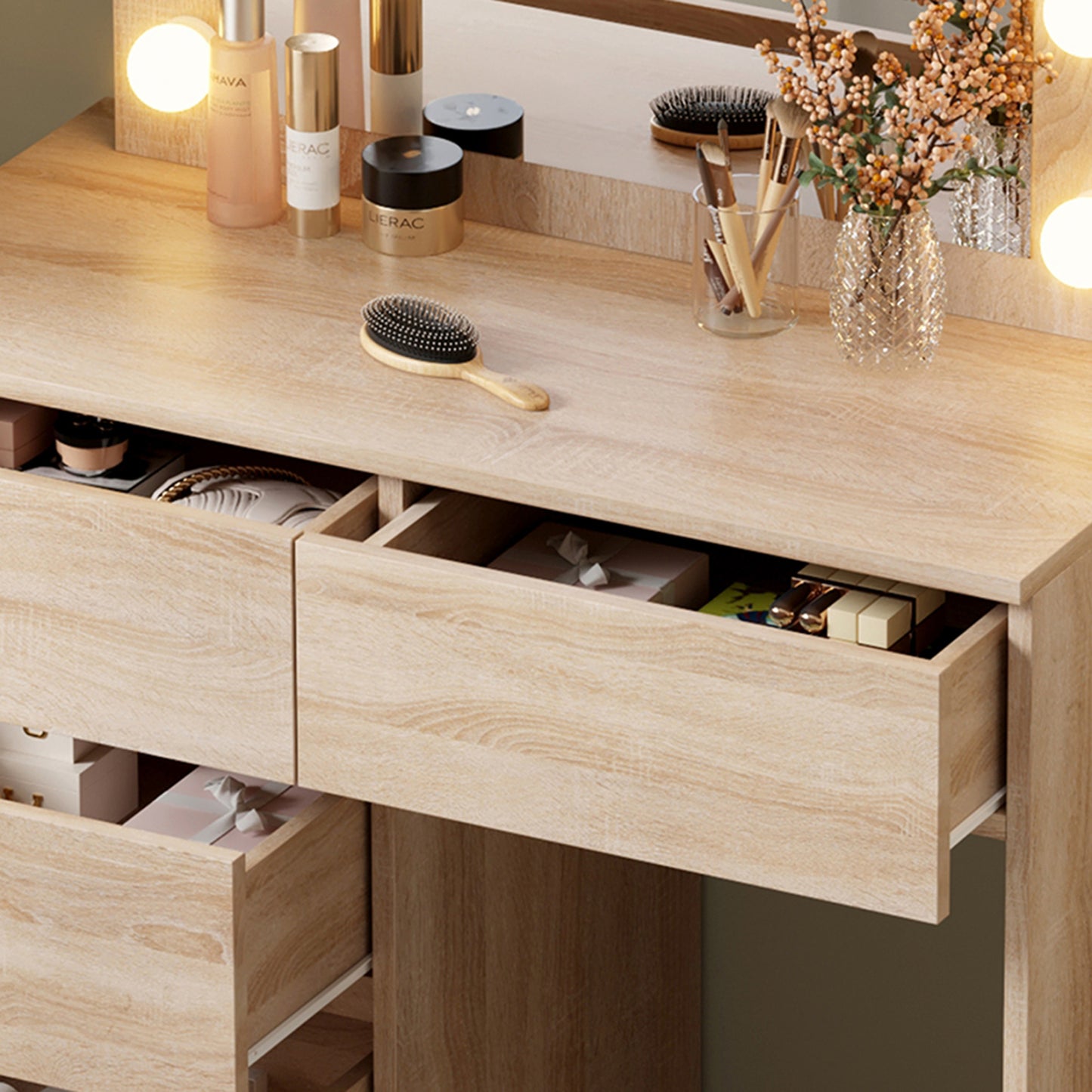 Dressing Table With Led Lights & Drawers Beyon Hm2500.01 Melamine In Sonama 112.5x40.5x140hcm.