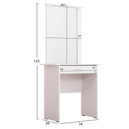 Dressing Table With Mirror & Stool Crystel Hm9938.01 Melamine In White 74x39x155hcm.