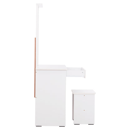Dressing Table With Mirror & Stool Crystel Hm9938.01 Melamine In White 74x39x155hcm.