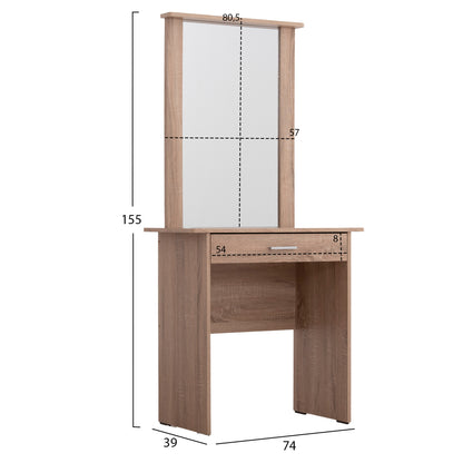 Dressing Table With Mirror & Stool Crystel Hm9938.11 Melamine In Sonama Oak 74x39x155hcm.