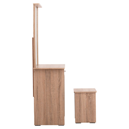 Dressing Table With Mirror & Stool Crystel Hm9938.11 Melamine In Sonama Oak 74x39x155hcm.