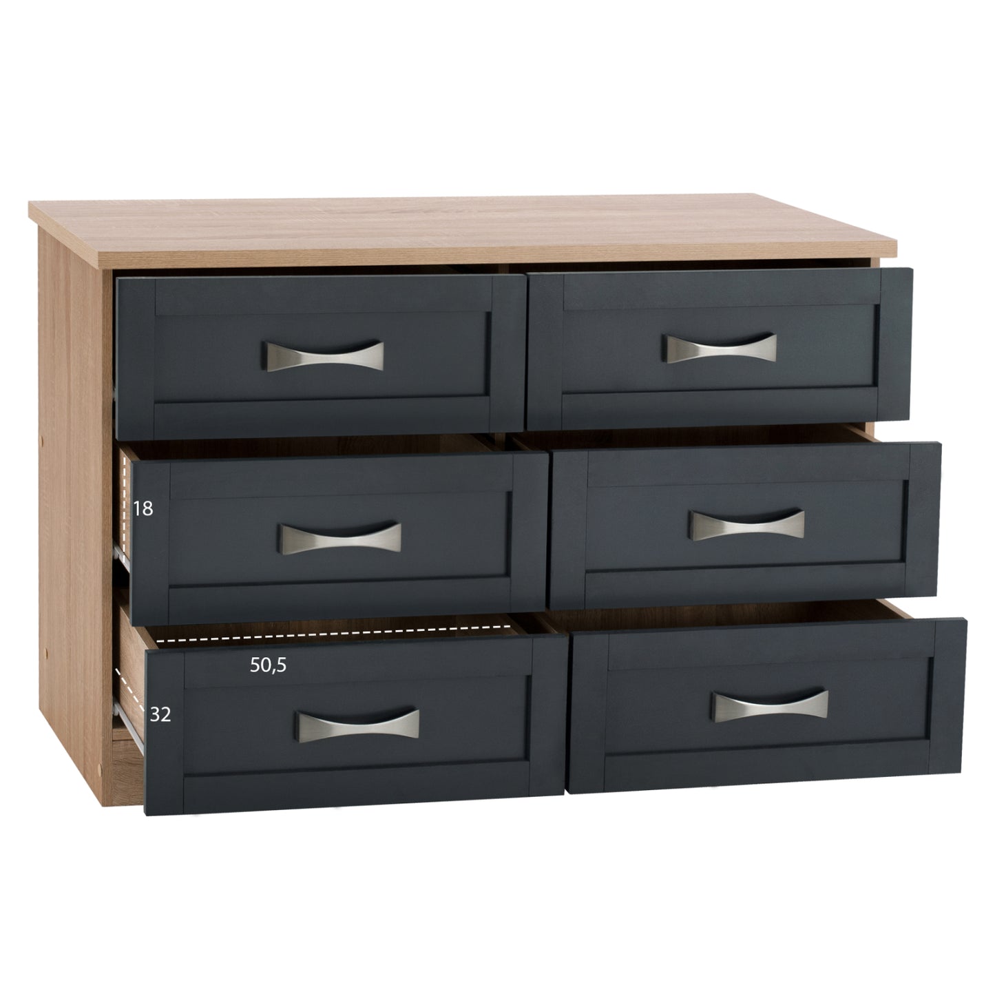 Bedroom Dresser -drawer Hm317.04 With 6 Drawers Sonama-grey 120x40x76cm