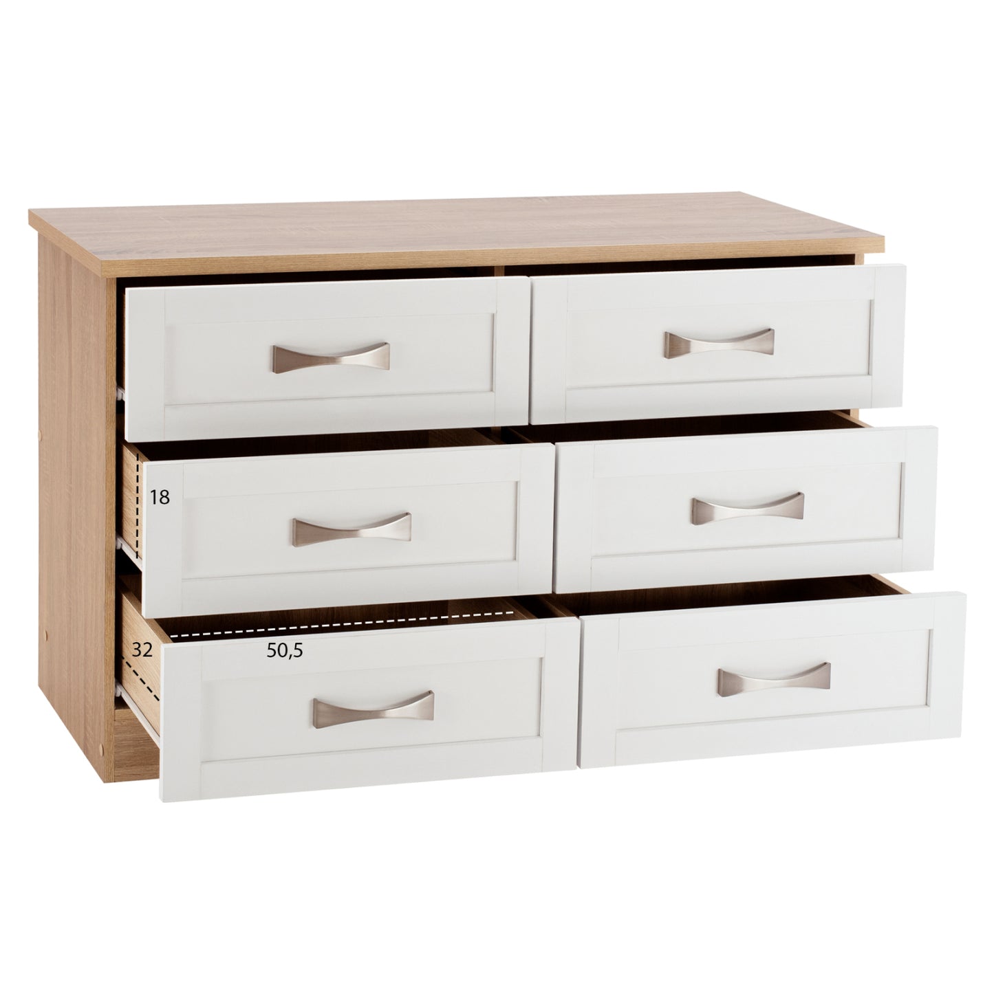 Bedroom Dresser -drawer Hm317.06 With 6 Drawers Sonama-white 120x40x76cm