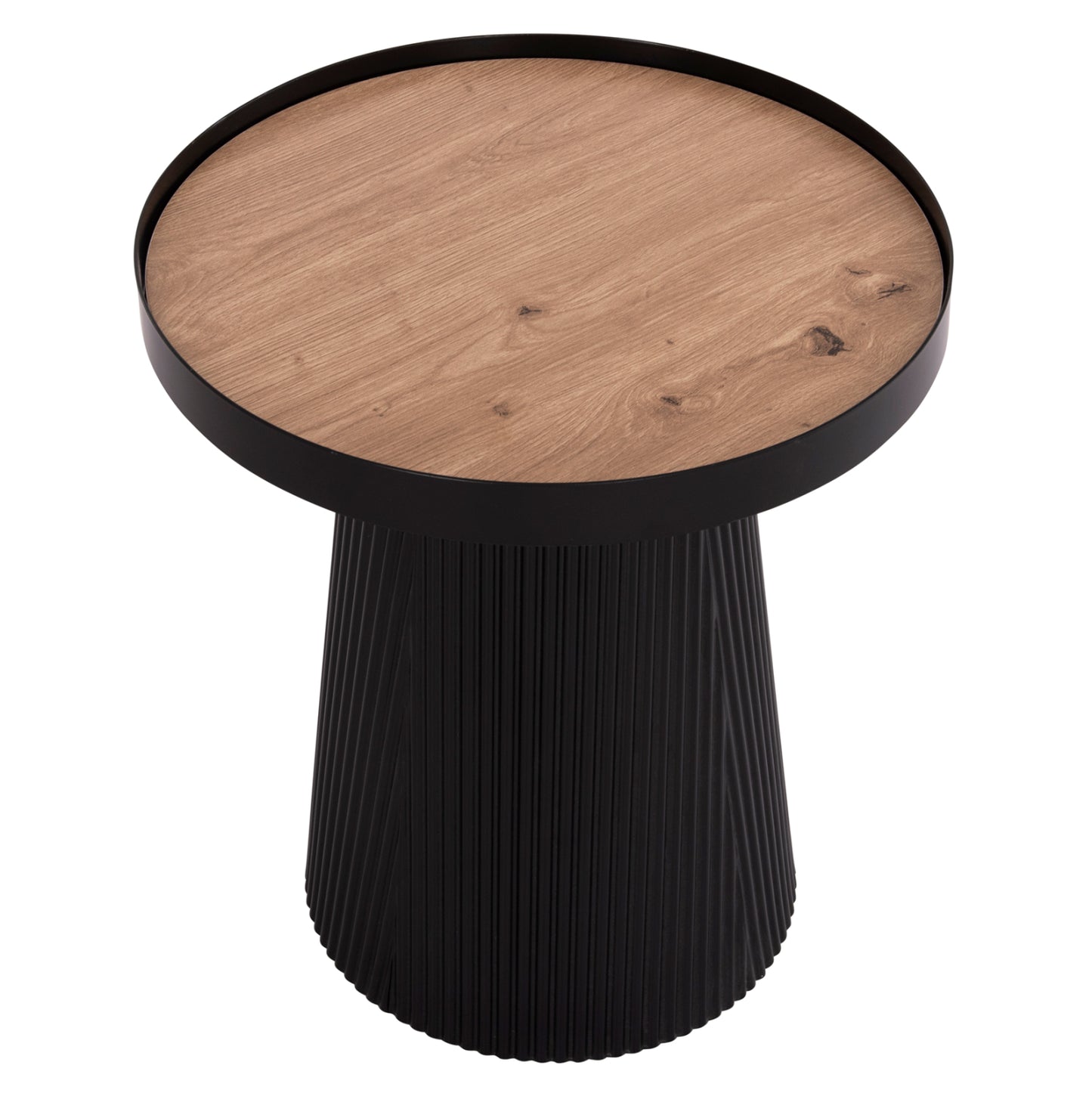 Side Table Denton Hm18023.01 Mdf Top In Natural Wood Color-black Base Φ45x51,5hcm.