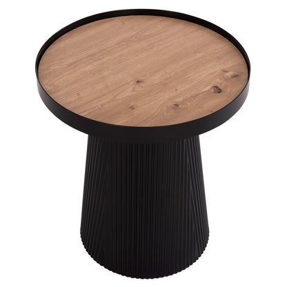 Side Table Denton Hm18023.01 Mdf Top In Natural Wood Color-black Base Φ45x51,5hcm.