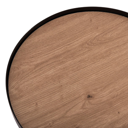 Side Table Denton Hm18023.01 Mdf Top In Natural Wood Color-black Base Φ45x51,5hcm.