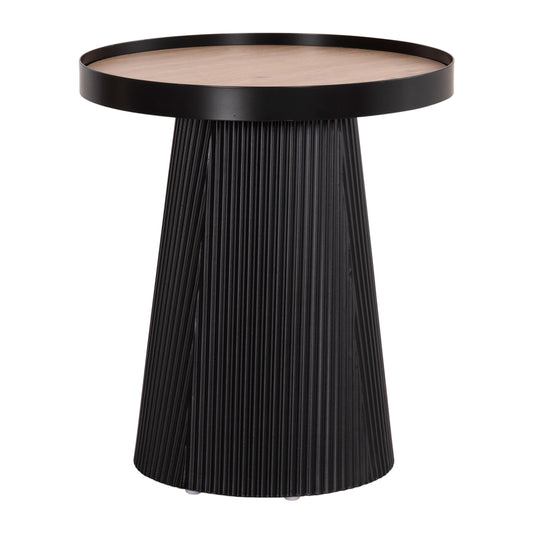 Side Table Denton Hm18023.01 Mdf Top In Natural Wood Color-black Base Φ45x51,5hcm.