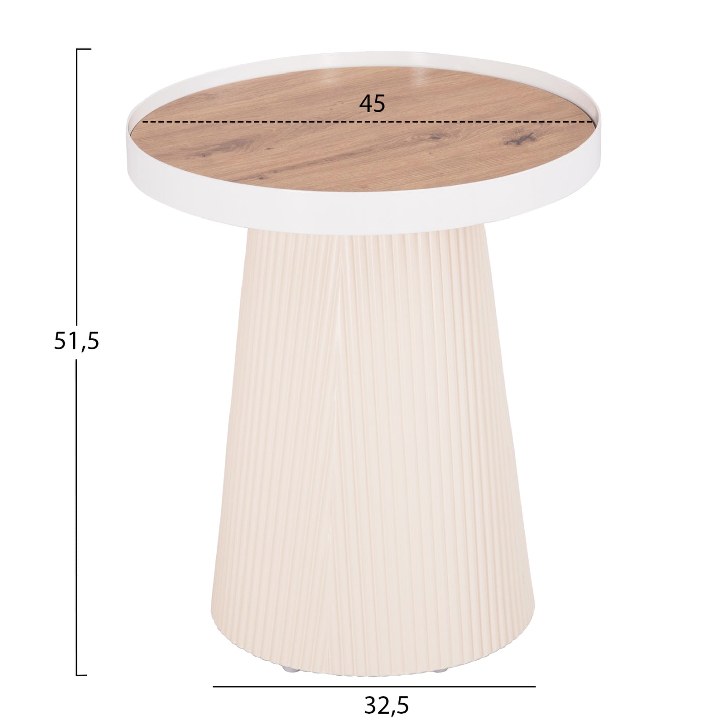 Side Table Denton Hm18023.02 Mdf Top In Natural Wood Color-white Base Φ45x51,5hcm.