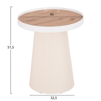 Side Table Denton Hm18023.02 Mdf Top In Natural Wood Color-white Base Φ45x51,5hcm.