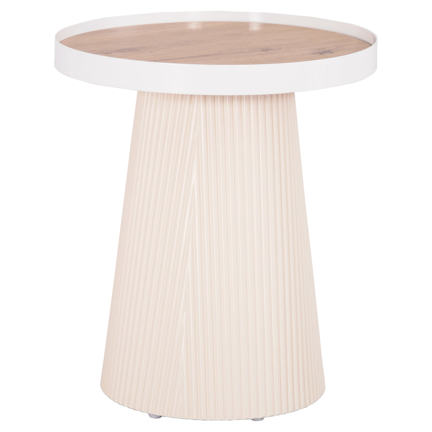 Side Table Denton Hm18023.02 Mdf Top In Natural Wood Color-white Base Φ45x51,5hcm.