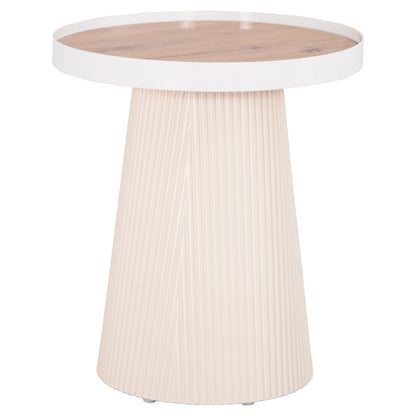 Side Table Denton Hm18023.02 Mdf Top In Natural Wood Color-white Base Φ45x51,5hcm.