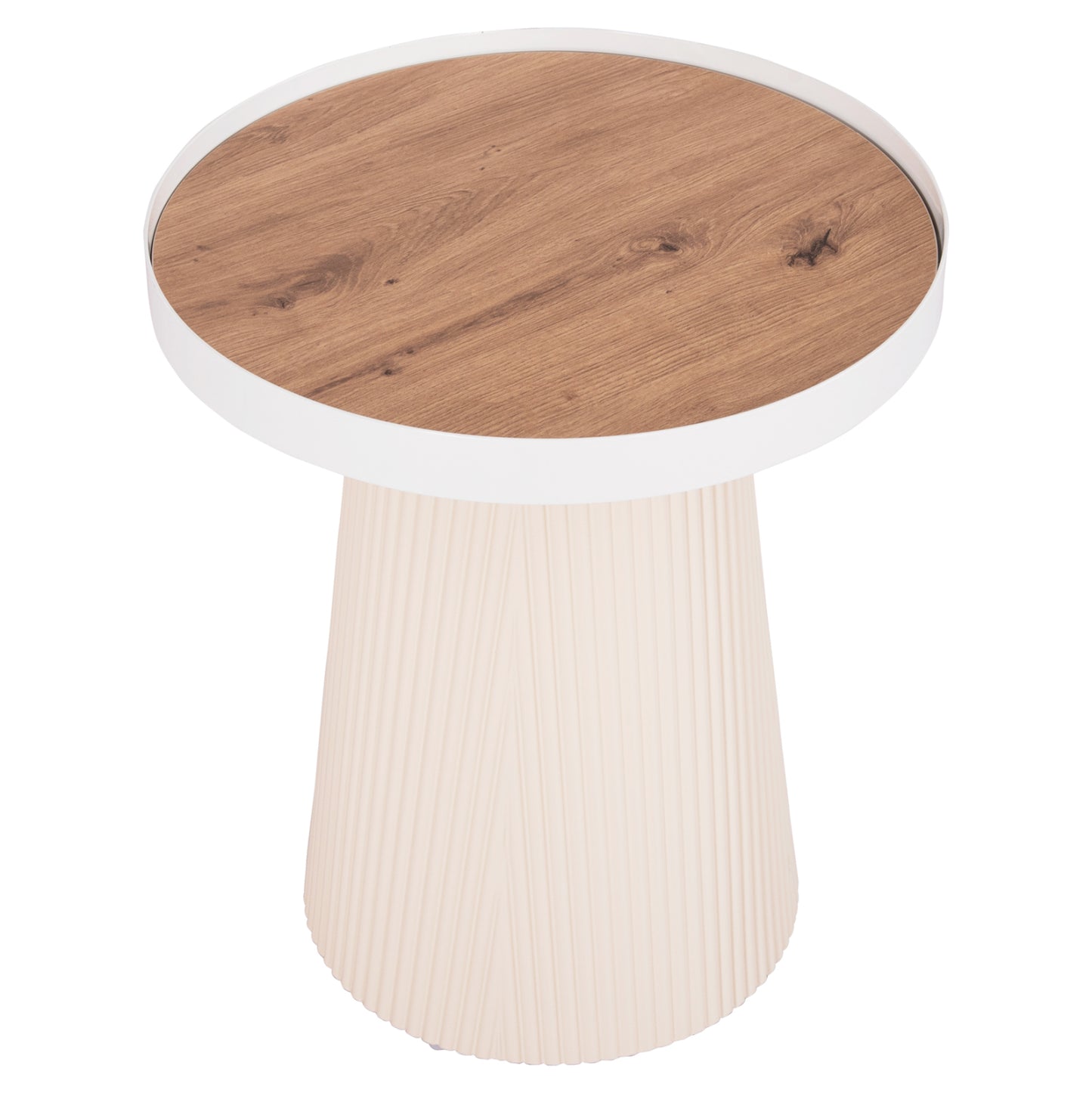 Side Table Denton Hm18023.02 Mdf Top In Natural Wood Color-white Base Φ45x51,5hcm.