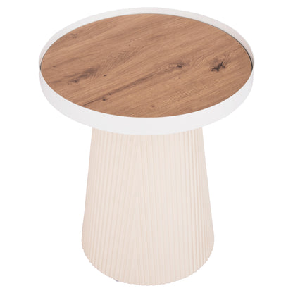 Side Table Denton Hm18023.02 Mdf Top In Natural Wood Color-white Base Φ45x51,5hcm.