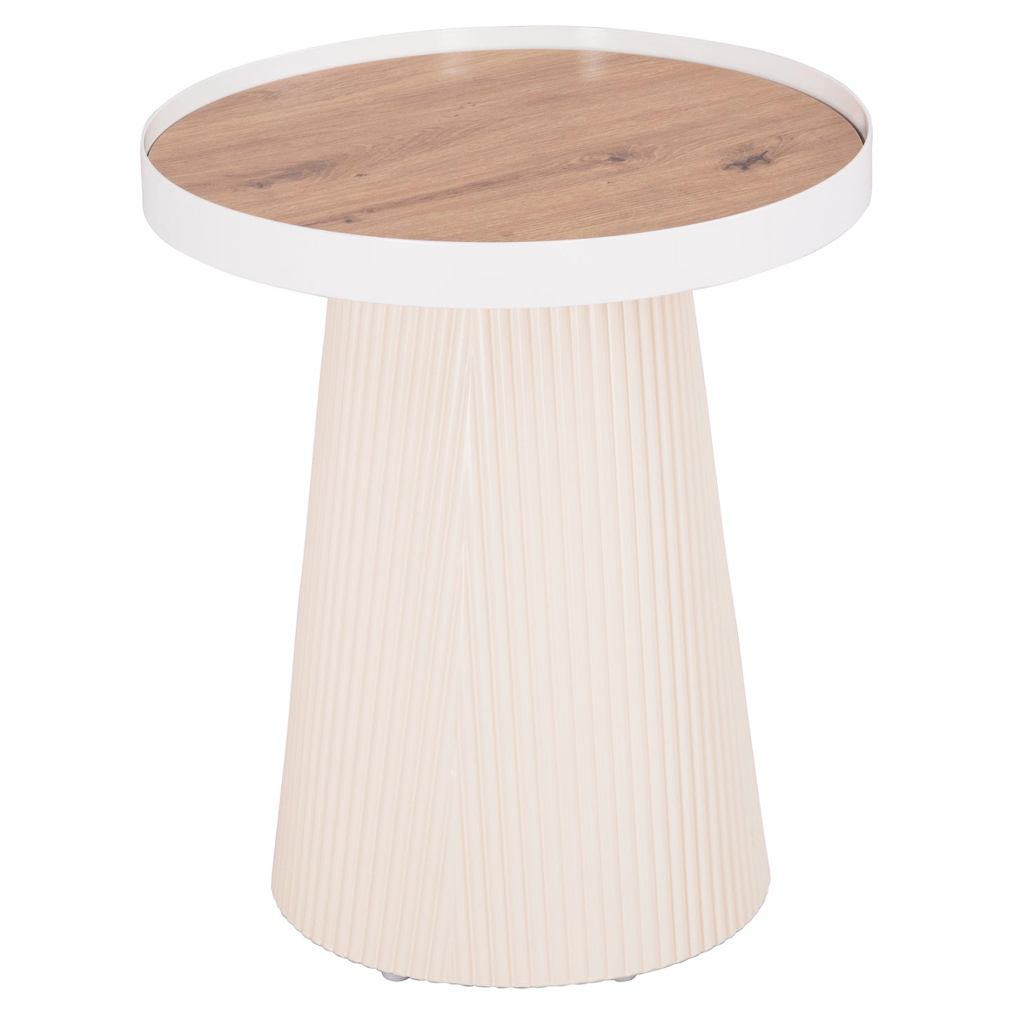 Side Table Denton Hm18023.02 Mdf Top In Natural Wood Color-white Base Φ45x51,5hcm.