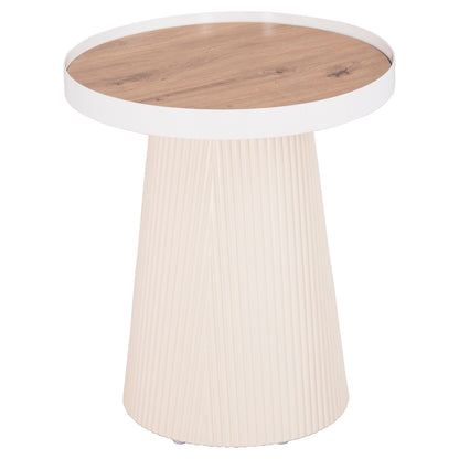 Side Table Denton Hm18023.02 Mdf Top In Natural Wood Color-white Base Φ45x51,5hcm.