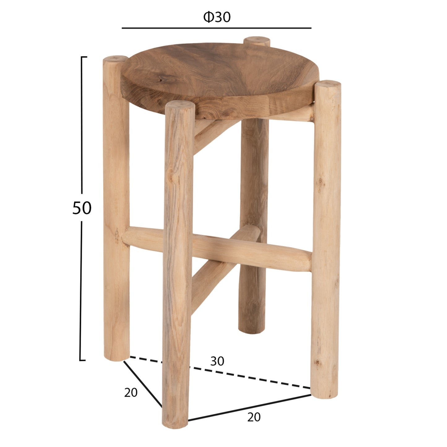 Side Table/pedestal Hover Hm7900 Teak Wood In Natural Color Φ30x50hcm.