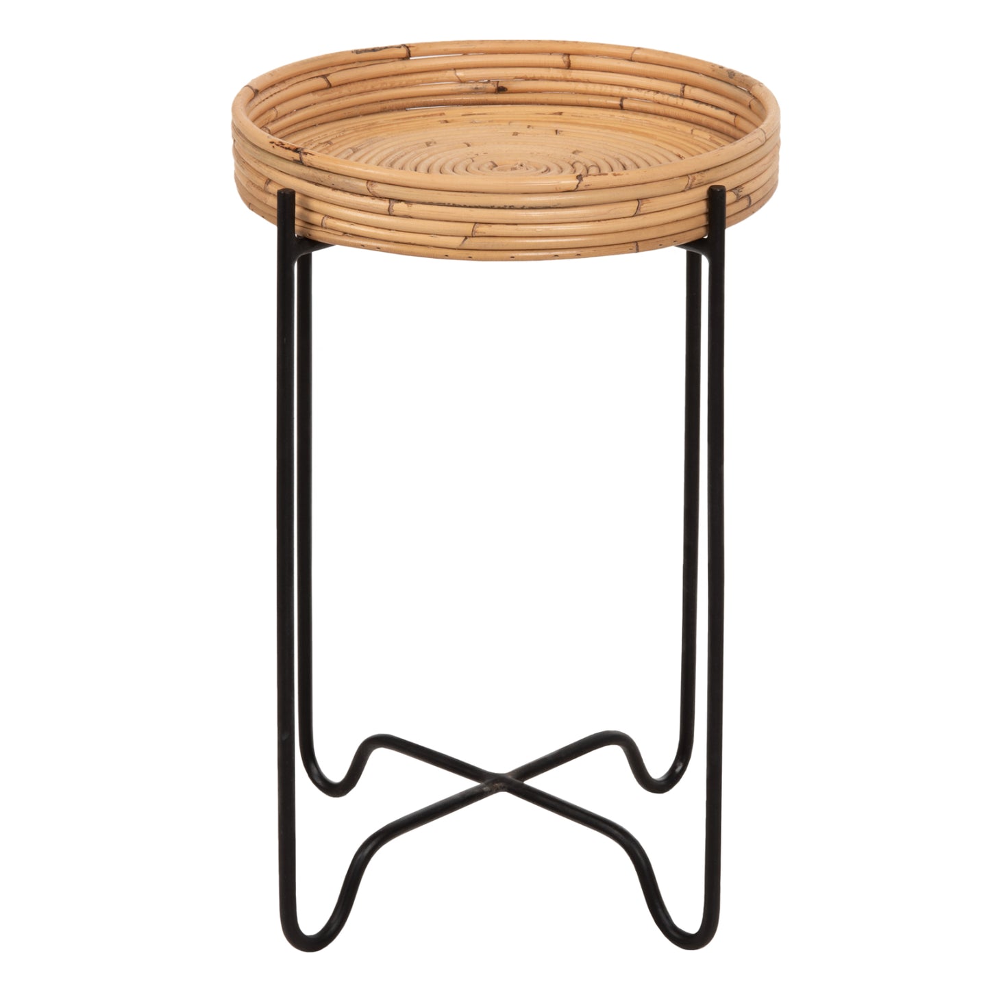 Round Side Table Fly Hm7905 Rattan In Natural Color-black Metal Base Φ32x48hcm.