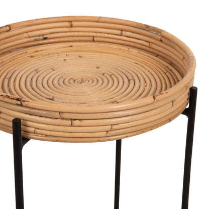 Round Side Table Fly Hm7905 Rattan In Natural Color-black Metal Base Φ32x48hcm.