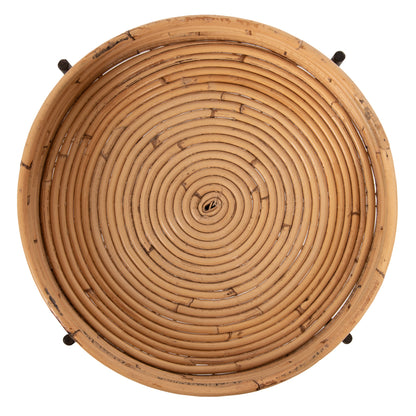 Round Side Table Fly Hm7905 Rattan In Natural Color-black Metal Base Φ32x48hcm.