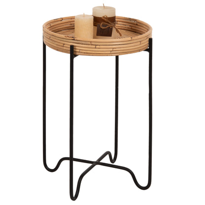 Round Side Table Fly Hm7905 Rattan In Natural Color-black Metal Base Φ32x48hcm.