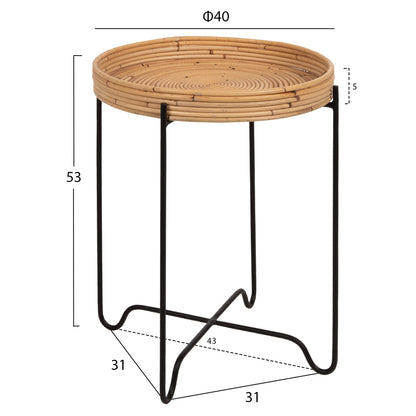 Round Side Table Fly Hm7906 Rattan In Natural Color-black Metal Base Φ40x53hcm.
