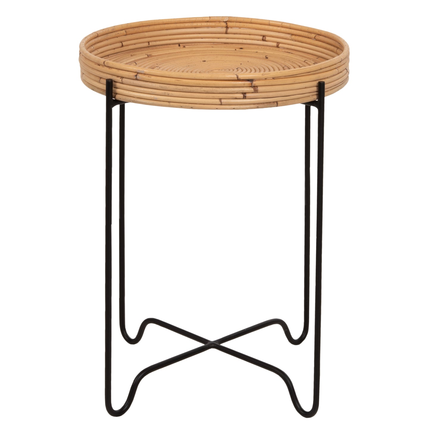 Round Side Table Fly Hm7906 Rattan In Natural Color-black Metal Base Φ40x53hcm.