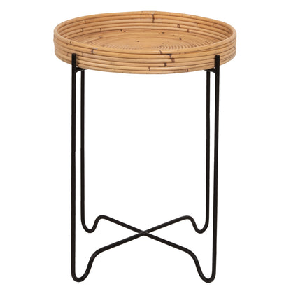 Round Side Table Fly Hm7906 Rattan In Natural Color-black Metal Base Φ40x53hcm.
