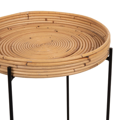 Round Side Table Fly Hm7906 Rattan In Natural Color-black Metal Base Φ40x53hcm.
