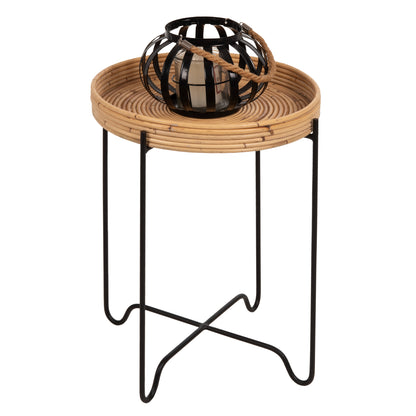 Round Side Table Fly Hm7906 Rattan In Natural Color-black Metal Base Φ40x53hcm.