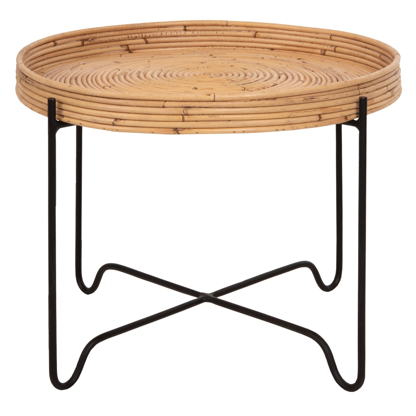 Round Side Table Fly Hm7907 Rattan In Natural Color-black Metal Base Φ50x40hcm.